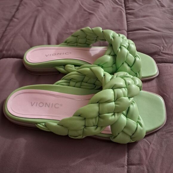 Vionic Sandals Women's 7.5 Green Braided Faux Leather Kalina Vibrant Summer - Picture 12 of 15